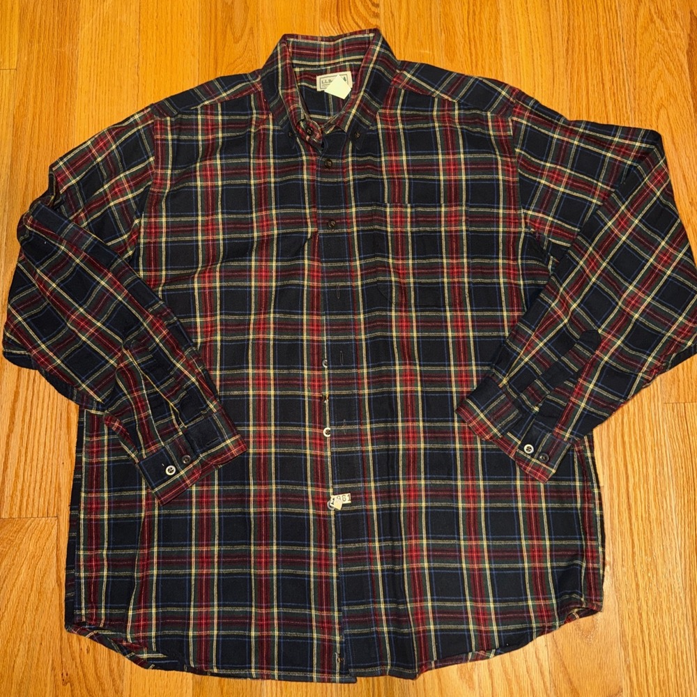 Vintage LL Bean Plaid Flannel Shirt Mens Size L Button Down Distressed  90s